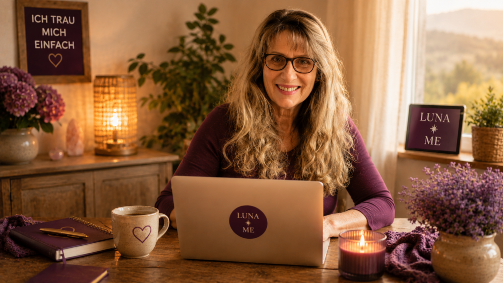 Christine sitzt am Laptop